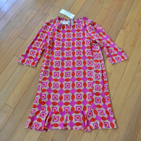 Marni Geometric Printed Silk Dress Pink NWT Size 40 US XS/S - Picture 1 of 12